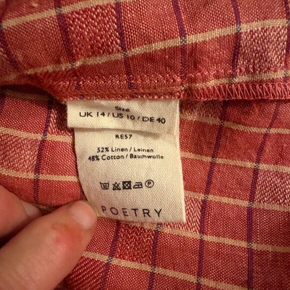 NWOT Poetry Checked Blouse in linen & cotton in  Coral Red - Picture 10 of 10